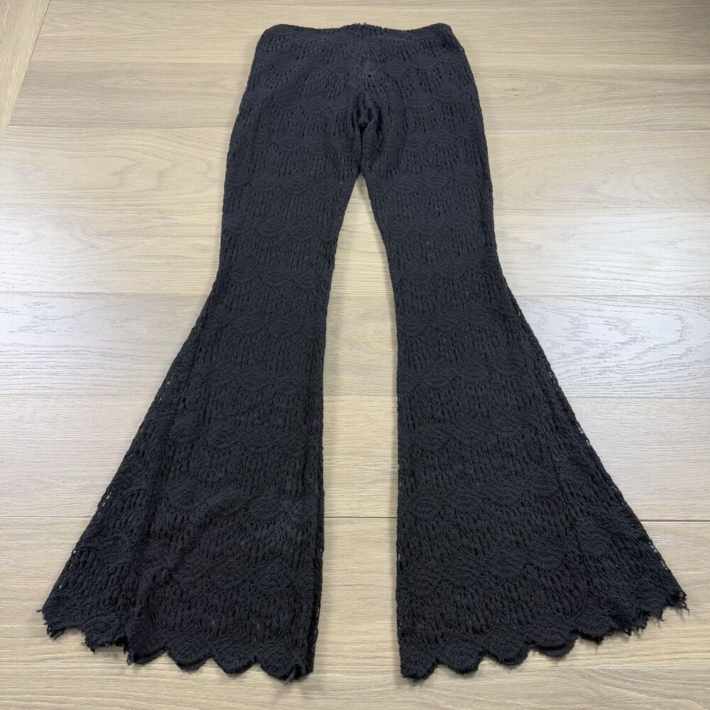 Guess Pants Women 0 Black Lace Crochet Flare Bell Bottom Leg Low Rise Hipster